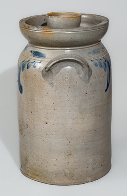 Three-Gallon Lidded Strasburg, Virginia Stoneware Churn, c1880
