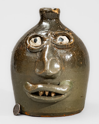 Important and Very Rare Early-Period Lanier Meaders Face Jug w/ Rock Eyes, late 1960's