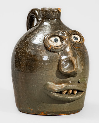 Important and Very Rare Early-Period Lanier Meaders Face Jug w/ Rock Eyes, late 1960's