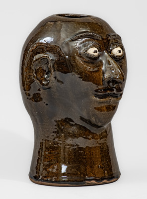 Very Rare "Lanier Meaders" Stoneware Face Wig Stand, Cleveland, GA, c1970s-80s