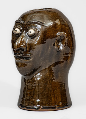 Very Rare "Lanier Meaders" Stoneware Face Wig Stand, Cleveland, GA, c1970s-80s