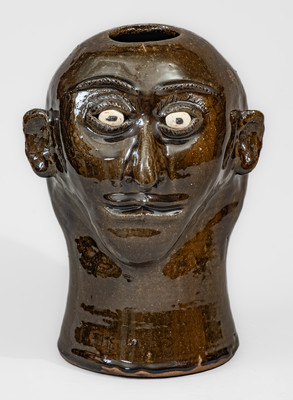 Very Rare "Lanier Meaders" Stoneware Face Wig Stand, Cleveland, GA, c1970s-80s