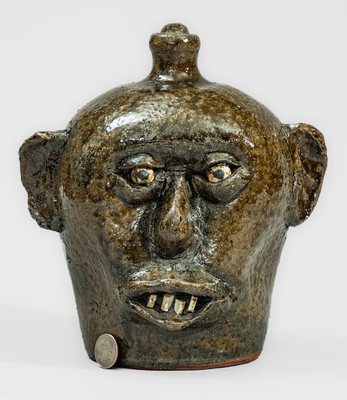 Rare and Fine "Lanier Meaders" Stoneware Face Jug w/ China Plate Teeth, early 1970s