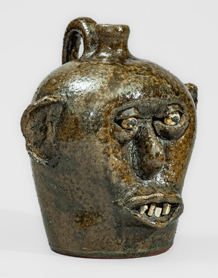 Rare and Fine "Lanier Meaders" Stoneware Face Jug w/ China Plate Teeth, early 1970s