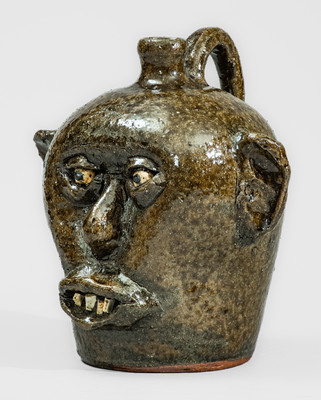 Rare and Fine "Lanier Meaders" Stoneware Face Jug w/ China Plate Teeth, early 1970s