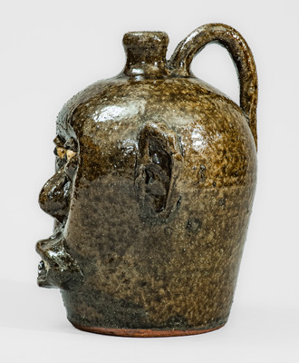 Rare and Fine "Lanier Meaders" Stoneware Face Jug w/ China Plate Teeth, early 1970s