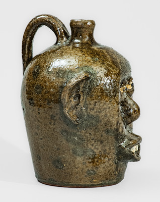 Rare and Fine "Lanier Meaders" Stoneware Face Jug w/ China Plate Teeth, early 1970s