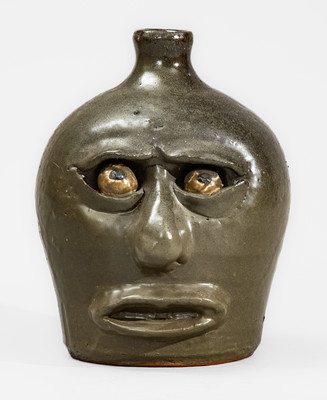 Very Rare LM (Lanier Meaders, circa 1960s) Alkaline-Glazed Stoneware Face Jug