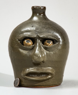 Very Rare LM (Lanier Meaders, circa 1960s) Alkaline-Glazed Stoneware Face Jug