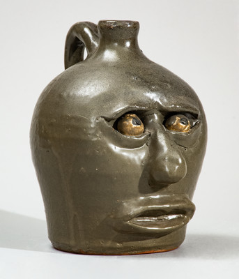 Very Rare LM (Lanier Meaders, circa 1960s) Alkaline-Glazed Stoneware Face Jug