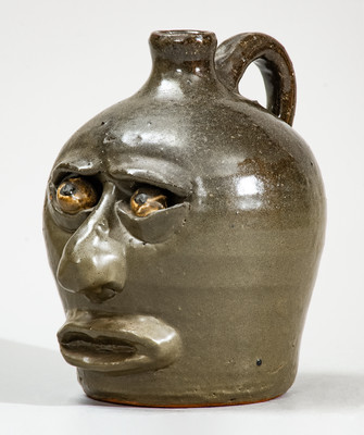 Very Rare LM (Lanier Meaders, circa 1960s) Alkaline-Glazed Stoneware Face Jug