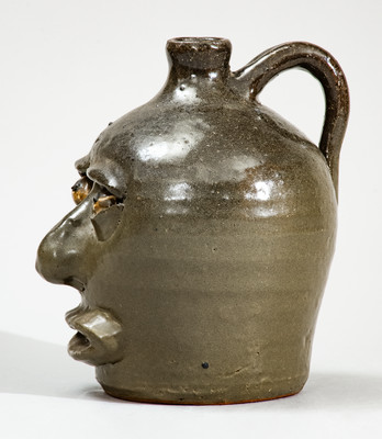 Very Rare LM (Lanier Meaders, circa 1960s) Alkaline-Glazed Stoneware Face Jug