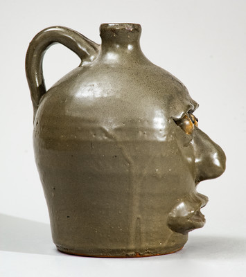 Very Rare LM (Lanier Meaders, circa 1960s) Alkaline-Glazed Stoneware Face Jug