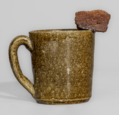 Alkaline-Glazed Stoneware Mug with Applied Kiln Brick, Signed "AM" (Arie Meaders)