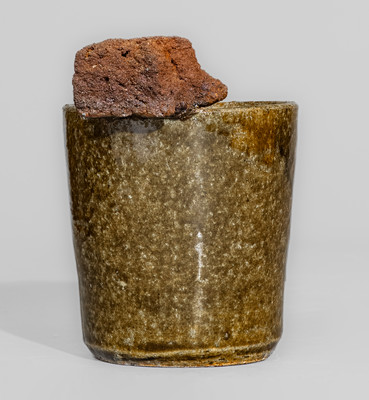Alkaline-Glazed Stoneware Mug with Applied Kiln Brick, Signed "AM" (Arie Meaders)