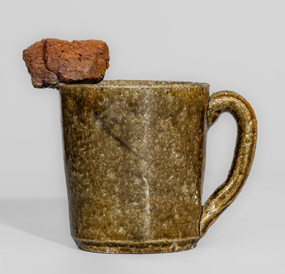 Alkaline-Glazed Stoneware Mug with Applied Kiln Brick, Signed "AM" (Arie Meaders)
