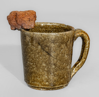 Alkaline-Glazed Stoneware Mug with Applied Kiln Brick, Signed "AM" (Arie Meaders)