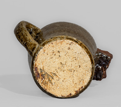 Alkaline-Glazed Stoneware Mug with Applied Kiln Brick, Signed "AM" (Arie Meaders)