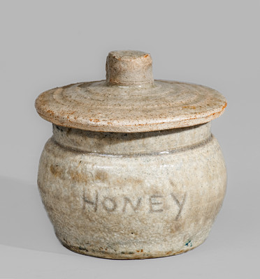 Stoneware "HONEY" Pot w/ Lid, attrib. Arie Meaders, Cleveland, GA, 1960s