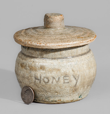 Stoneware "HONEY" Pot w/ Lid, attrib. Arie Meaders, Cleveland, GA, 1960s