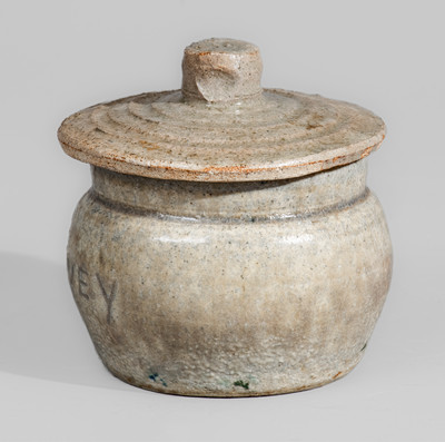 Stoneware "HONEY" Pot w/ Lid, attrib. Arie Meaders, Cleveland, GA, 1960s