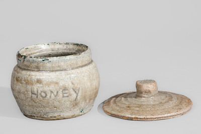 Stoneware "HONEY" Pot w/ Lid, attrib. Arie Meaders, Cleveland, GA, 1960s