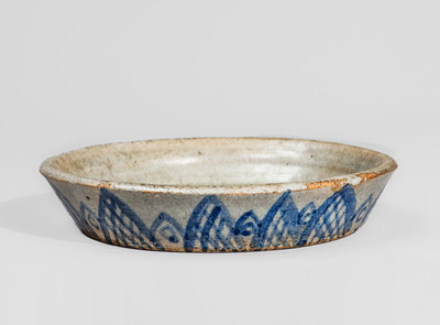 "AM" (Arie Meaders, Cleveland, GA) Stoneware Dish w/ Elaborate Blue Slip Decoration