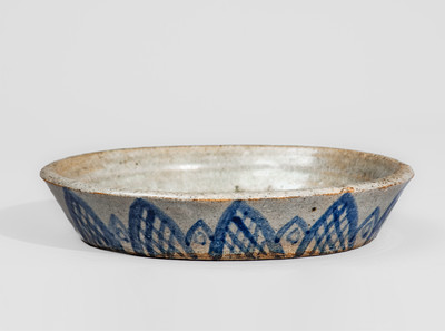 "AM" (Arie Meaders, Cleveland, GA) Stoneware Dish w/ Elaborate Blue Slip Decoration
