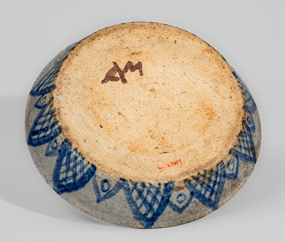 "AM" (Arie Meaders, Cleveland, GA) Stoneware Dish w/ Elaborate Blue Slip Decoration