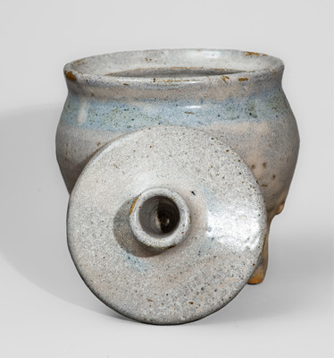 Unusual "AM" (Arie Meaders) Stoneware Footed Pot w/ Lid, Signed