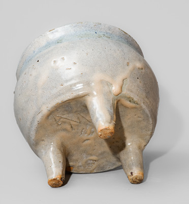 Unusual "AM" (Arie Meaders) Stoneware Footed Pot w/ Lid, Signed