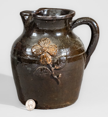 Early-Period Lanier Meader "Lm / 10-68" Stoneware Pitcher w/ Applied Floral Decoration