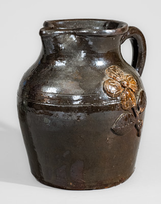 Early-Period Lanier Meader "Lm / 10-68" Stoneware Pitcher w/ Applied Floral Decoration