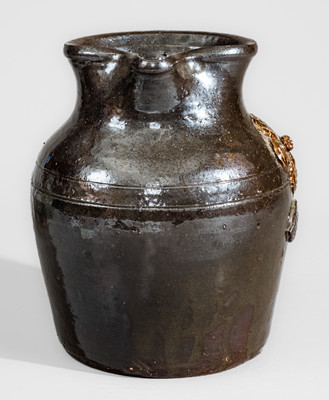 Early-Period Lanier Meader "Lm / 10-68" Stoneware Pitcher w/ Applied Floral Decoration