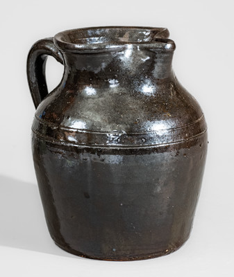 Early-Period Lanier Meader "Lm / 10-68" Stoneware Pitcher w/ Applied Floral Decoration