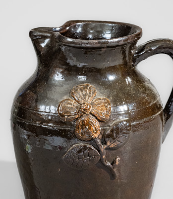 Early-Period Lanier Meader "Lm / 10-68" Stoneware Pitcher w/ Applied Floral Decoration