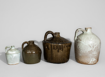 Four Glazed Stoneware Jugs, Meaders Pottery, Cleveland, GA