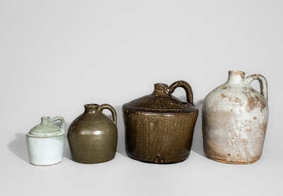 Four Glazed Stoneware Jugs, Meaders Pottery, Cleveland, GA