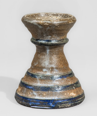 "AM" (Arie Meaders) Stoneware Candlestick w/ Blue Slip Decoration