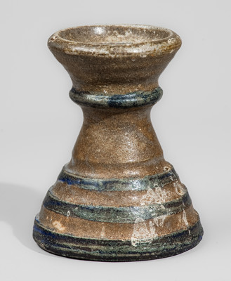 "AM" (Arie Meaders) Stoneware Candlestick w/ Blue Slip Decoration