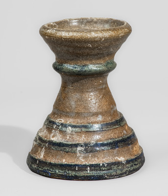 "AM" (Arie Meaders) Stoneware Candlestick w/ Blue Slip Decoration