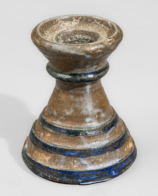 "AM" (Arie Meaders) Stoneware Candlestick w/ Blue Slip Decoration