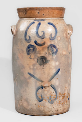 C.S. KLINE / MANUFACTURER / HOWELLS.MILLS / GA Six-Gallon Stoneware Churn w/ Elaborate Decoration, c1885