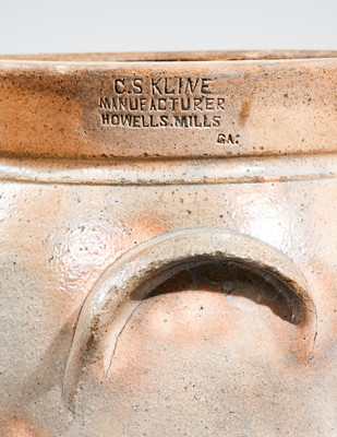 C.S. KLINE / MANUFACTURER / HOWELLS.MILLS / GA Six-Gallon Stoneware Churn w/ Elaborate Decoration, c1885