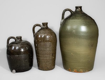 Three Alkaline-Glazed Stoneware Jugs, Meaders Pottery, Cleveland, GA