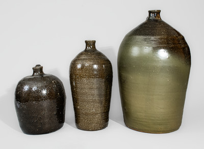 Three Alkaline-Glazed Stoneware Jugs, Meaders Pottery, Cleveland, GA