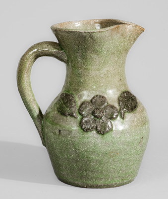 Scarce "AM" (Arie Meaders, Cleveland, GA) Stoneware Pitcher w/ Applied Floral Decoration