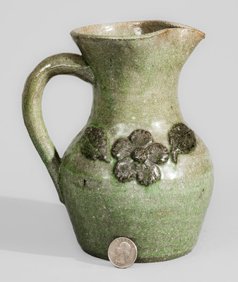 Scarce "AM" (Arie Meaders, Cleveland, GA) Stoneware Pitcher w/ Applied Floral Decoration
