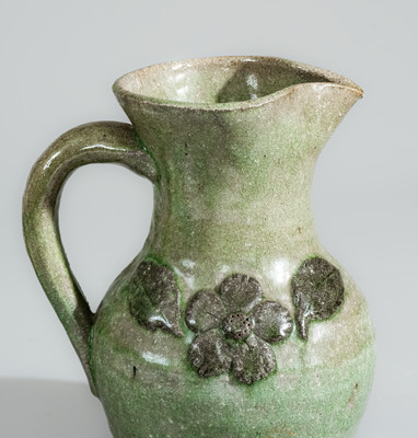 Scarce "AM" (Arie Meaders, Cleveland, GA) Stoneware Pitcher w/ Applied Floral Decoration