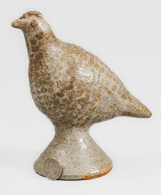 Scarce Alkaline-Glazed Stoneware Figure of a Quail, attrib. Arie Meaders, Cleveland, GA